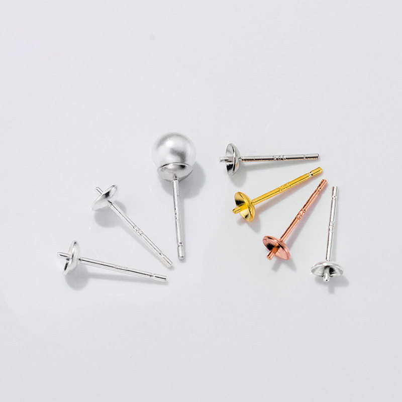 Pearl Earring Stud - S925 فضة أقراط قاعدة الإعداد مع