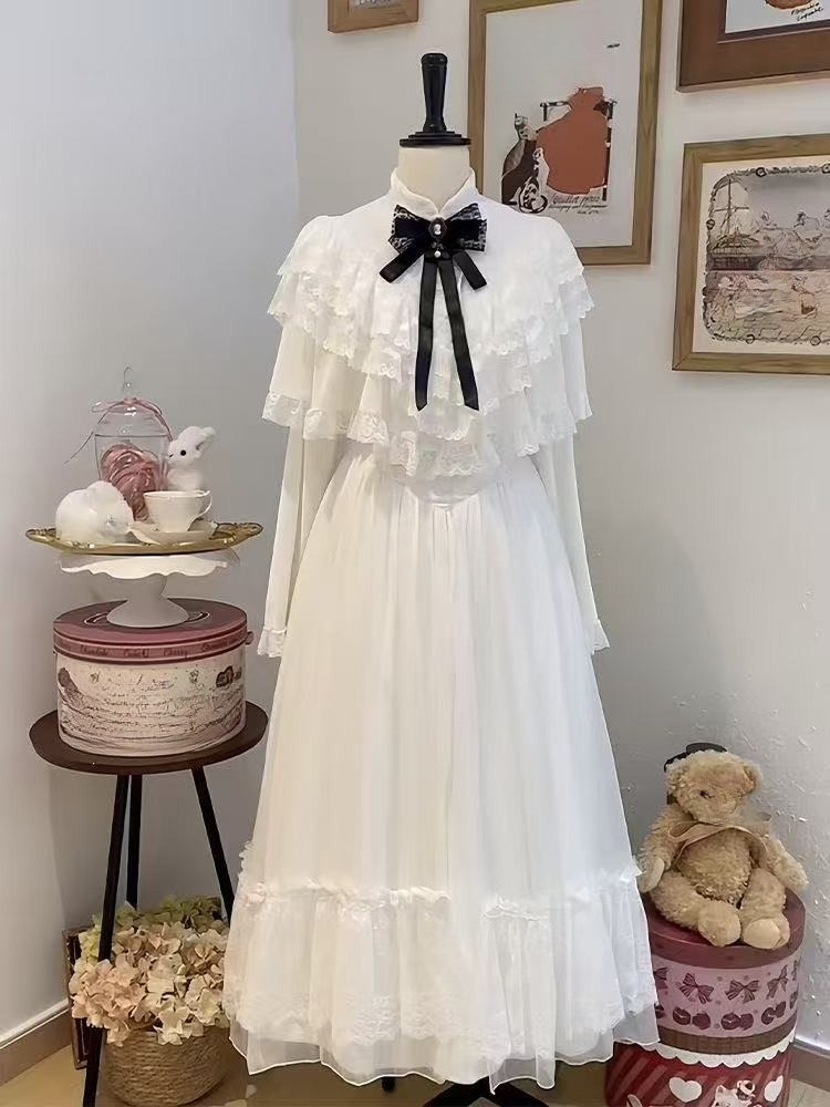 Women'S Elegant Formal Wear - اليابانية قصيرة الأكمام القوس فستان الدانتيل