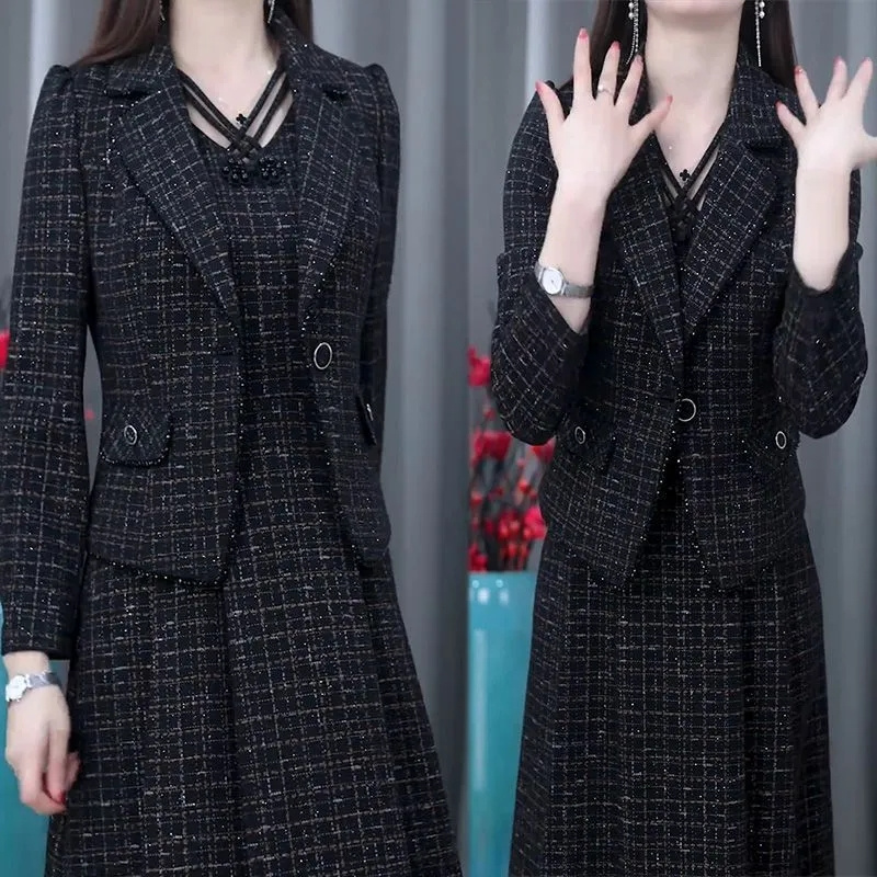 Women Formal Wear Set - معطف وسترة أنيق وفستان طويل راقي