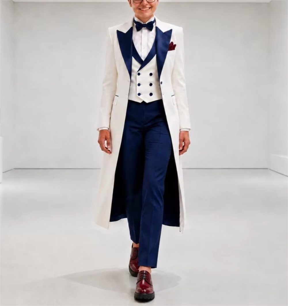 Women'S Elegant Formal Wear - سترة نسائية زرقاء داكنة وبيضاء أنيقة