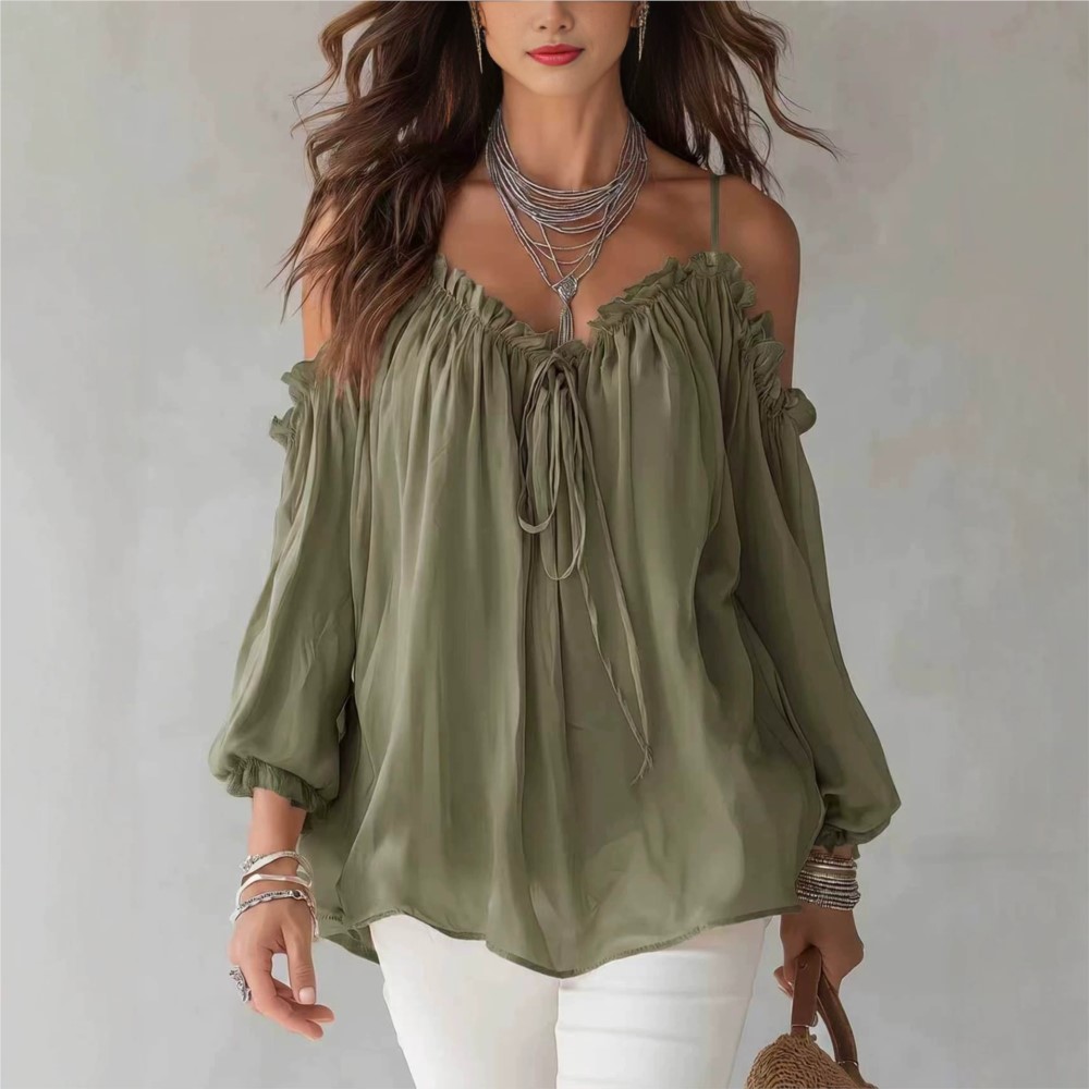 Women'S Formal Wear Blouse - بلوزة أنيقة بكتف مكشوف وياقة V