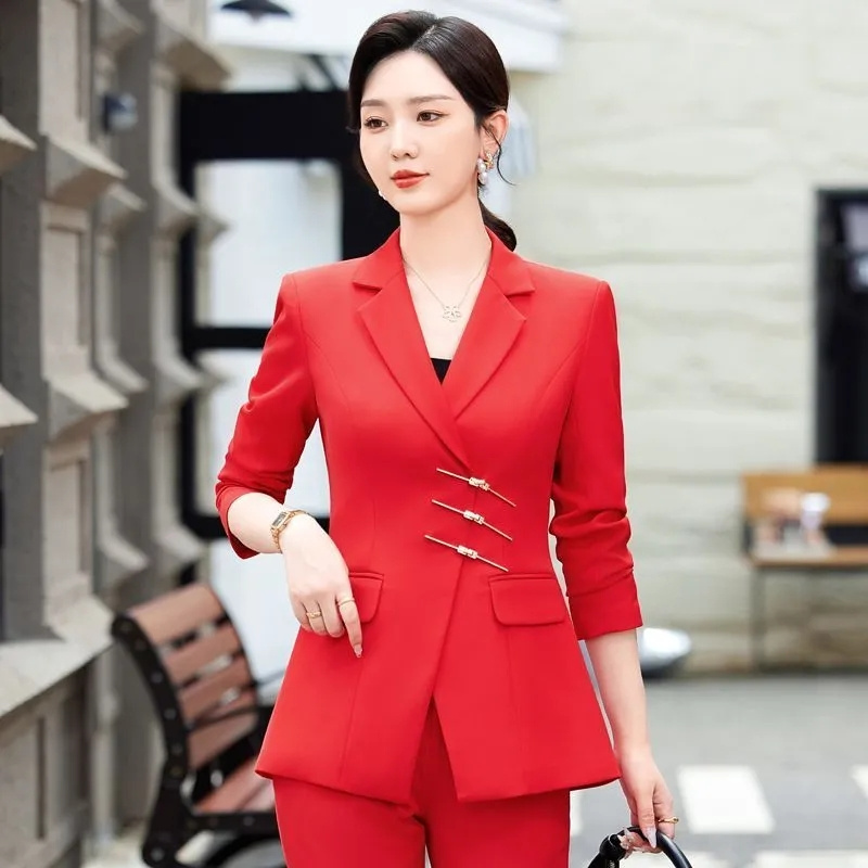 2025 موضة أبيض أحمر أسود سترة  - مراجعة Women Formal Wear With Black Blazer وسعره