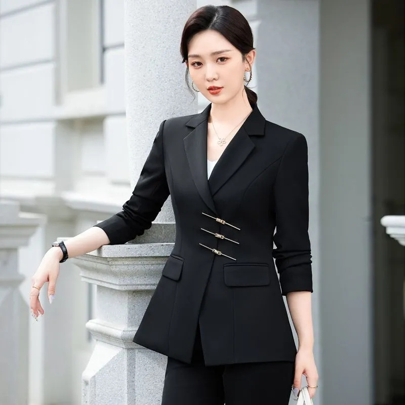 2025 موضة أبيض أحمر أسود سترة  - مراجعة Women Formal Wear With Black Blazer وسعره