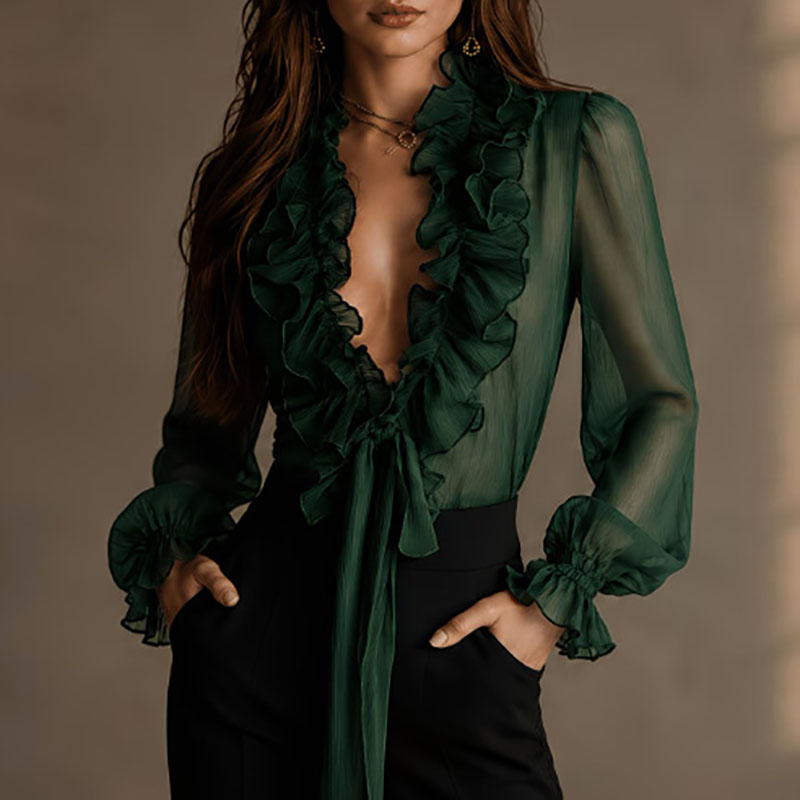 بلوزة نسائية أنيقة شفافة بلون  - مراجعة Women'S Formal Wear Blouse وسعره