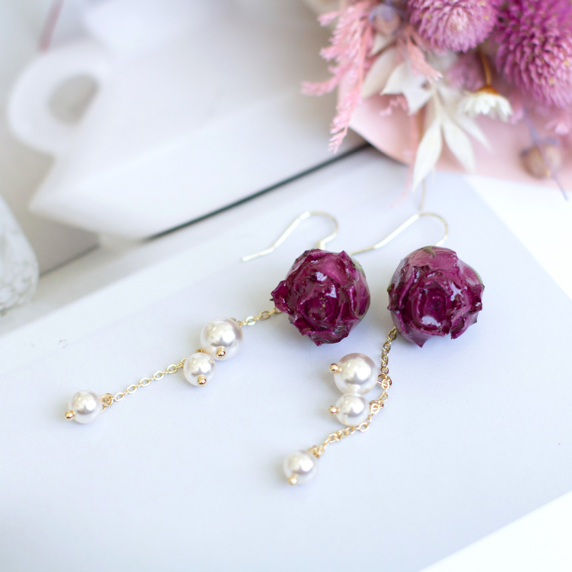 أقراط أنيقة من الورد الخالد مع - مراجعة Pearl Earring Stud وسعره