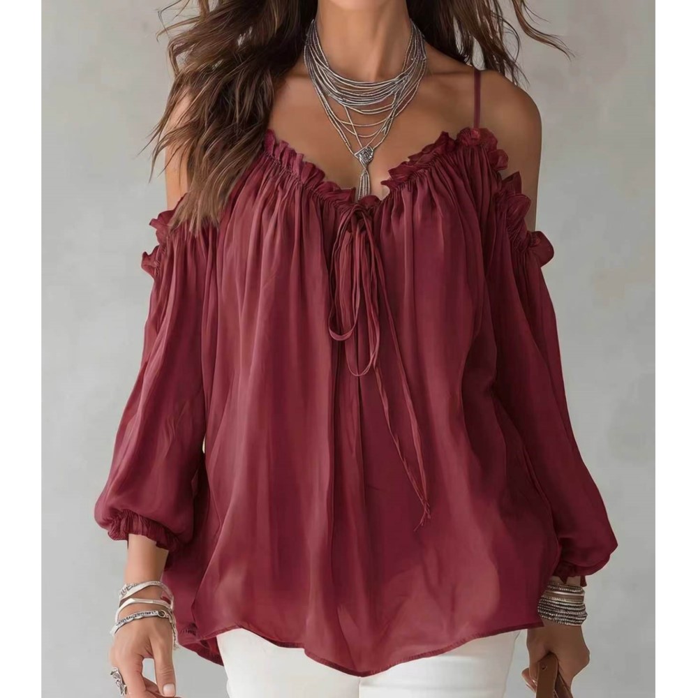 بلوزة أنيقة بكتف مكشوف وياقة V - مراجعة Women'S Formal Wear Blouse وسعره